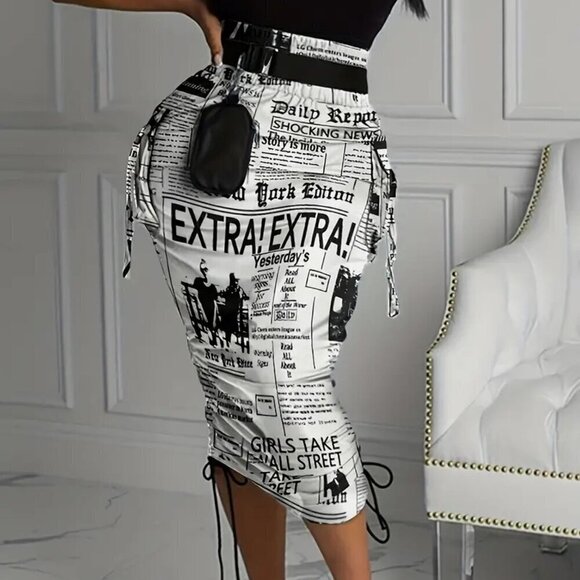 Drawstring Midi Print Skirt - Picture 3 of 3